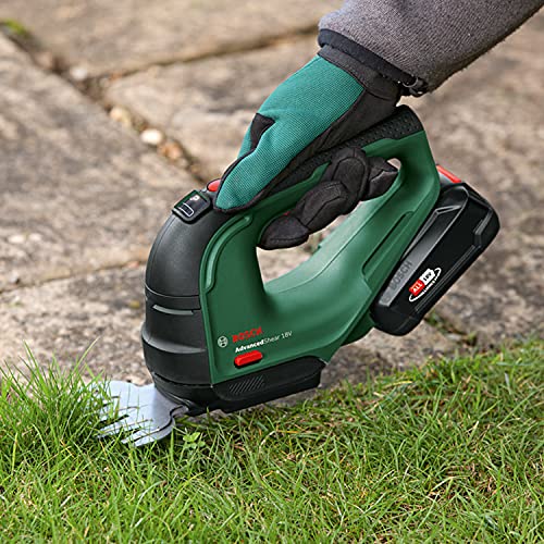 Bosch Akku Grasschere AdvancedShear 18V-10 (1 Akku 2,0 Ah, 18-Volt-System, schneidet bis zu 85 m² pro Akkuladung, mit Strauch- und Grasscherenmesser, im Karton)