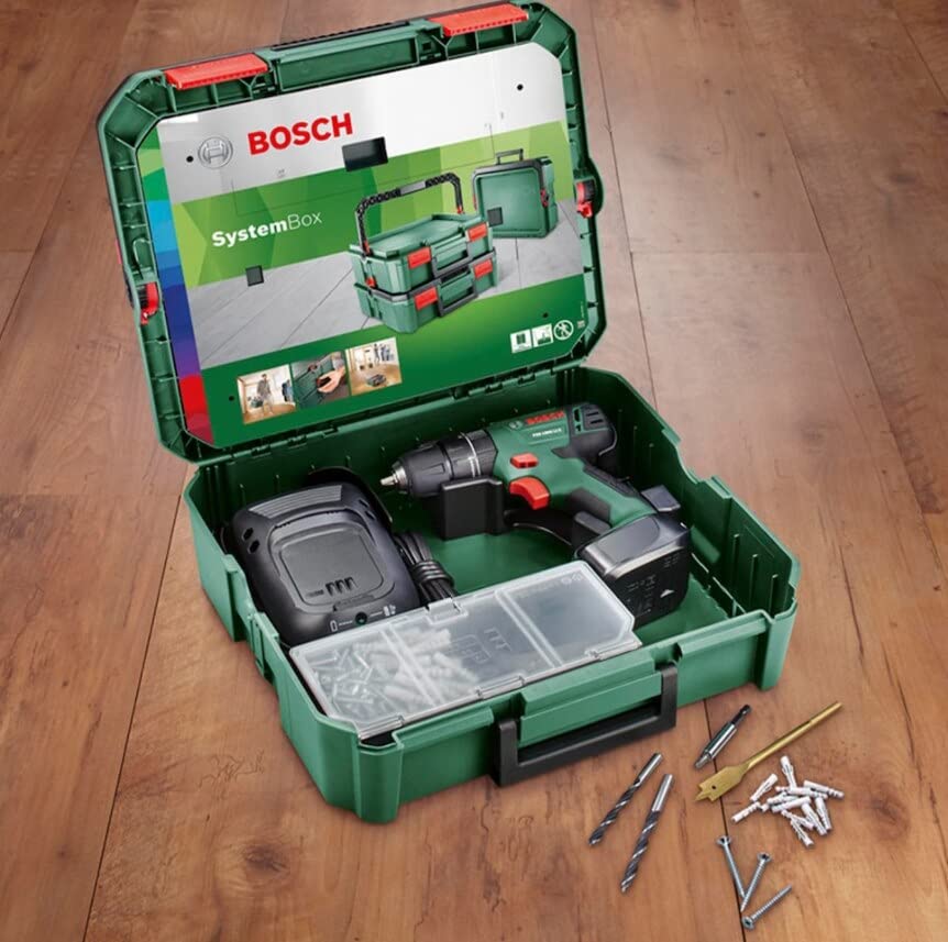Bosch Akku-Schlagbohrschrauber PSB 1800 Li-2 inkl.: 2x 18 V Akkus 1, 5 Ah, 1 x Zubehör 241-tlg, 1 x Systemkoffer