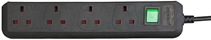 Brennenstuhl 1150403 Eco Verlängerungs-Sockel, 4-Wege, Schwarz 1,5 m, 05VV-F 3G1,25