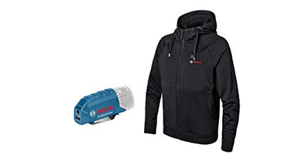 Bosch Professional Beheizbare Sweatjacke GHH 12+18V XA (inkl. USB-Ladeadapter GAA 12V-21, ohne Akku, im Karton) - Größe XL