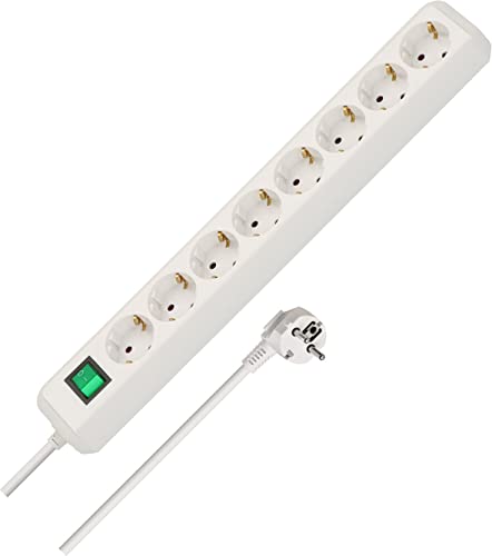 Brennenstuhl Eco-Line, Steckdosenleiste 8-Fach (Mehrfachsteckdose mit erhöhtem Berührungsschutz, Schalter und 3m Kabel) weiß