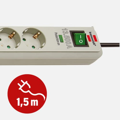 Brennenstuhl Eco-Line Steckdosenleiste 6-Fach mit Überspannungsschutz (Mehrfachsteckdose mit erhöhtem Berührungsschutz, Schalter und 1,5m Kabel) PC-Grau