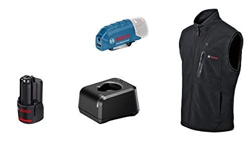 Bosch Professional Beheizbare Weste GHV 12+18V XA (inkl. USB-Ladeadapter GAA 12V-21 + GBA 12V 2.0Ah Akku + Ladegerät GAL 12V-20, im Karton)