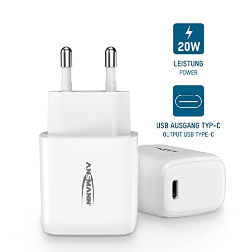 Ansmann iPhone Ladegerät 20W - USB C Port mit Power Delivery 3.0, kompatibel mit iPhone 12/12 Mini/12 Pro/12 Pro Max, Galaxy, Pixel 4/3, iPad Pro, AirPods Pro, Weiß