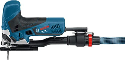 Bosch Professional Stichsäge GST 90 E (650 Watt, 1x Sägeblatt, Absaug-Set, Spanreißschutz, Schnitttiefe in Holz: 90 mm, im Koffer)
