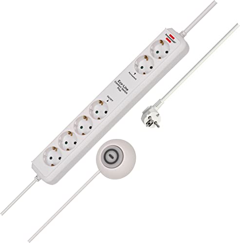 Brennenstuhl Eco-Line Comfort Switch Plus, Steckdosenleiste 6-Fach (Mehrfachsteckdose mit 2 permanenten, 4 schaltbaren Steckdosen, beleuchteter Fußschalter) weiß