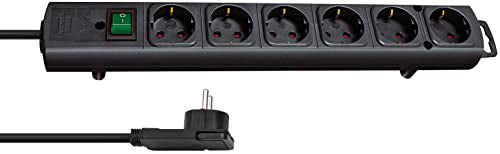Brennenstuhl Comfort-Line Plus Steckdosenleiste 6-Fach (Mehrfachsteckdose mit Flachstecker, Schalter, 2m Kabel und extra breite Abstände der Steckdosen) schwarz