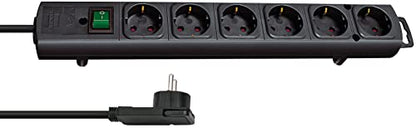 Brennenstuhl Comfort-Line Plus Steckdosenleiste 6-Fach (Mehrfachsteckdose mit Flachstecker, Schalter, 2m Kabel und extra breite Abstände der Steckdosen) schwarz