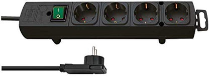 Brennenstuhl Comfort-Line Plus, Steckdosenleiste 4-Fach (mit Flachstecker, Schalter, 2m Kabel und extra breite Abstände der Steckdosen) Farbe: weiß (4-Fach, Schwarz)