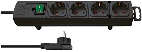 Brennenstuhl Comfort-Line Plus, Steckdosenleiste 4-Fach (mit Flachstecker, Schalter, 2m Kabel und extra breite Abstände der Steckdosen) Farbe: weiß (4-Fach, Schwarz)