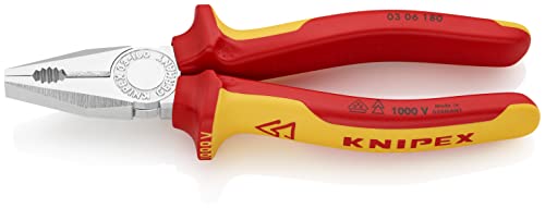 Knipex Kombizange verchromt, isoliert mit Mehrkomponenten-Hüllen, VDE-geprüft 180 mm 03 06 180