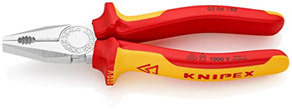 Knipex Kombizange verchromt, isoliert mit Mehrkomponenten-Hüllen, VDE-geprüft 180 mm 03 06 180