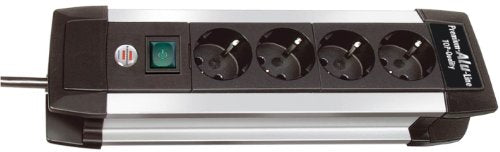 Brennenstuhl Premium-Alu-Line Steckdosenleiste 4-fach schwarz mit Schalter, 1391000014 (silber/schwarz, 4-fach)