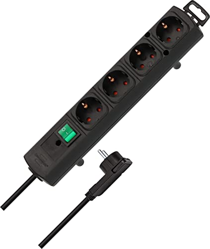 Brennenstuhl Comfort-Line Plus Steckdosenleiste 4-Fach (Mehrfachsteckdose mit Flachstecker, Schalter, 2m Kabel und extra breite Abstände der Steckdosen) schwarz