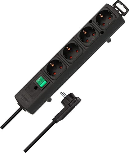 Brennenstuhl Comfort-Line Plus Steckdosenleiste 4-Fach (Mehrfachsteckdose mit Flachstecker, Schalter, 2m Kabel und extra breite Abstände der Steckdosen) schwarz