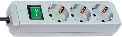 Brennenstuhl Eco-Line 3-fach Steckdosenleiste (Steckerleiste mit Kindersicherung, Schalter und 1,5 m Kabel) grau | 4er Pack