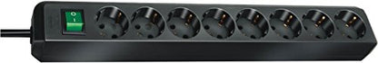 Brennenstuhl 1159300018 Eco-Line Steckdosenleiste mit Schalter 8-Fach 3m (3er Set), Schwarz, 3 Stück