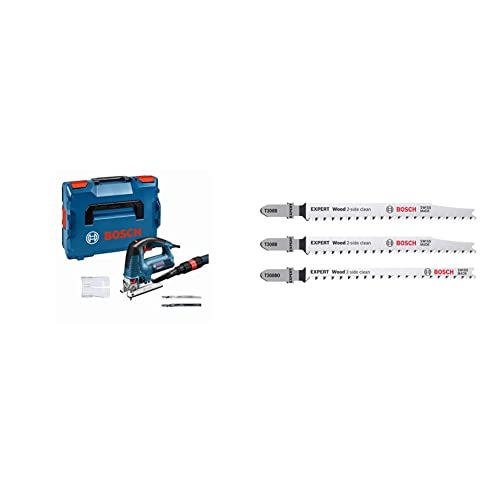 Bosch Professional GST 160 BCE, 800 W Nennaufnahmeleistung, 160 mm Schnitttiefe in Holz, L-BOXX, Absaug-Set, 1 Spanreißschutz, 3 Sägeblätter, Bügelversion
