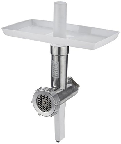 Bosch Fleischwolf MUZ6FW4, Fleischwolf-Aufsatz, Stopfer, Edelstahl Loch-Scheibe 4,5 mm, auch für Fisch und Gemüse, robust, passend für MUM6 Küchenmaschine, Weiß