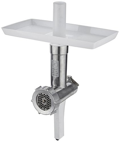 Bosch Fleischwolf MUZ6FW4, Fleischwolf-Aufsatz, Stopfer, Edelstahl Loch-Scheibe 4,5 mm, auch für Fisch und Gemüse, robust, passend für MUM6 Küchenmaschine, Weiß