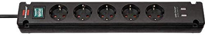 Brennenstuhl Bremounta Steckdosenleiste 5-Fach mit USB-Ladefunktion (Steckerleiste mit Befestigungsmöglichkeit, 3m Kabel und Kindersicherung) schwarz 4er Pack