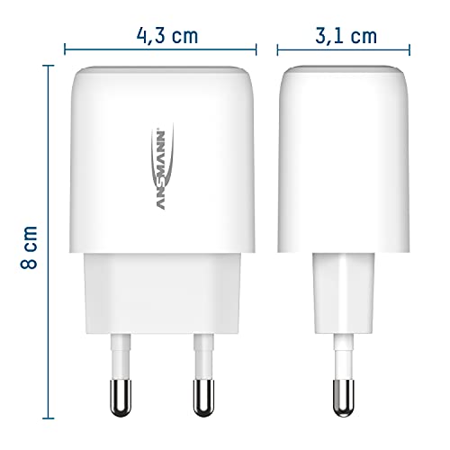 Ansmann iPhone Ladegerät 20W - USB C Port mit Power Delivery 3.0, kompatibel mit iPhone 12/12 Mini/12 Pro/12 Pro Max, Galaxy, Pixel 4/3, iPad Pro, AirPods Pro, Weiß