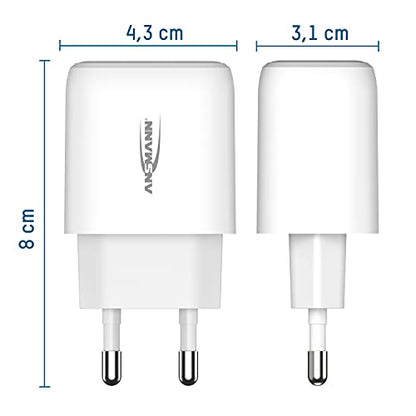 Ansmann iPhone Ladegerät 20W - USB C Port mit Power Delivery 3.0, kompatibel mit iPhone 12/12 Mini/12 Pro/12 Pro Max, Galaxy, Pixel 4/3, iPad Pro, AirPods Pro, Weiß