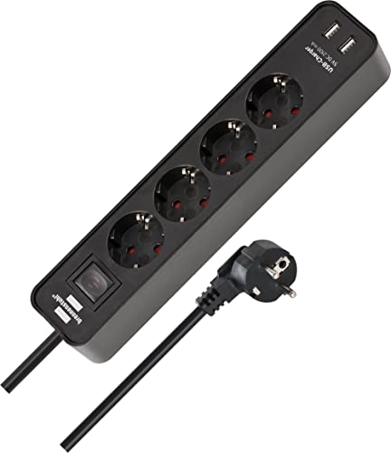Brennenstuhl Ecolor Steckdosenleiste 4-Fach mit USB-Ladebuchse (Mehrfachsteckdose mit 2X USB Charger, Schalter und 1,5m Kabel) schwarz