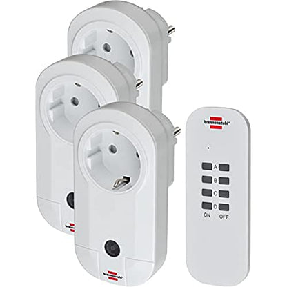 Brennenstuhl Funkschalt-Set RC CE1 3001, 3er Funksteckdosen Set (mit Handsender und erhöhtem Berührungsschutz) weiß