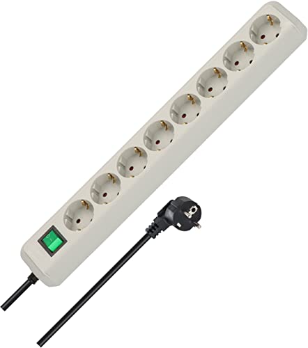 Brennenstuhl Eco-Line Steckdosenleiste 8-fach (Mehrfachsteckdose mit erhöhtem Berührungsschutz, Schalter und 3m Kabel) lichtgrau