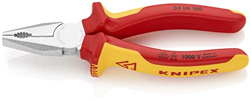 Knipex Kombizange verchromt, isoliert mit Mehrkomponenten-Hüllen, VDE-geprüft 160 mm 03 06 160