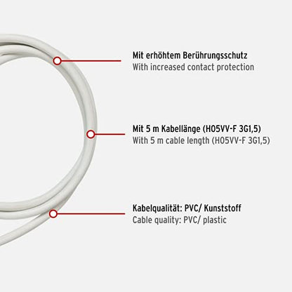 Brennenstuhl Qualitäts-Kunststoff-Verlängerungskabel mit Flachstecker (Verlängerungskabel flach für innen mit 5m Kabel, Strom-Verlängerungskabel mit Doppelsteckdose, 2-fach Verlängerungskabel) weiß