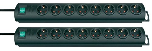 Brennenstuhl Primera-Line Steckdosenleiste 8-fach schwarz mit Schaltern, 1153390120 (8 fach | 2 Stück, schwarz)