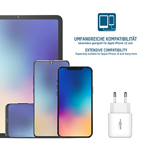 Ansmann iPhone Ladegerät 20W - USB C Port mit Power Delivery 3.0, kompatibel mit iPhone 12/12 Mini/12 Pro/12 Pro Max, Galaxy, Pixel 4/3, iPad Pro, AirPods Pro, Weiß