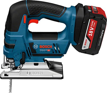 Bosch Professional GST 18V-LI S (inkl. 2x 4.0 Ah Akku + Ladegerät, 3x Sägeblätter für Holz, Abdeckhaube, 1/1 L-BOXX-Einlage, L-BOXX 136)