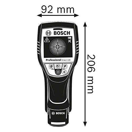 Bosch Professional 12V System Ortungsgerät D-tect 120 (1 Akku 12V, max. Ortungstiefe Kunststoffrohre/Holzunterkonstruktion/spannungsführende Leitungen/Eisenmetalle: 60/38/60/120/120 mm, L-Boxx)