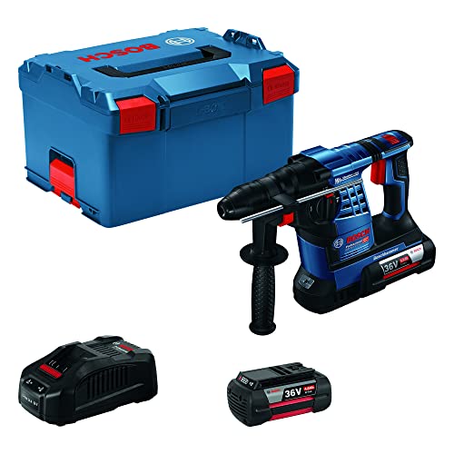 Bosch Professional 36V Akku Bohrhammer GBH 36V LI Plus (36V, inkl. 2x4.0Ah Akku, Schnellladegerät, Zusatzhandgriff, Tiefenanschlag, in L-BOXX 238)