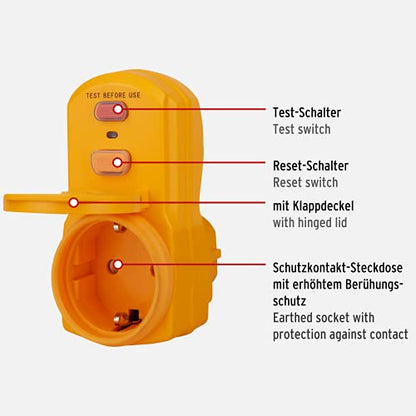 Brennenstuhl Personenschutz-Adapter BDI-A 2 30 IP54 / Personenschutzstecker für außen (zweipolige Abschaltung, 30mA)
