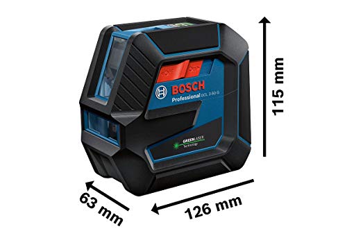 Bosch Professional Linienlaser GCL 2-50 G (grüner Laser, Halterung RM 10, Deckenklammer, sichtbarer Arbeitsbereich: bis 15 m, 4x AA-Batterie, in Kartonschachtel), Schwarz