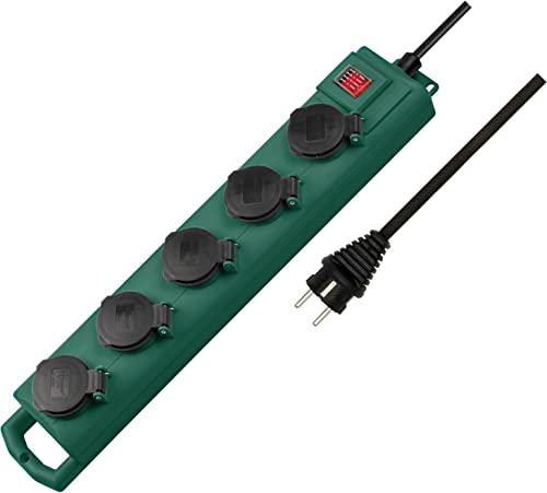Brennenstuhl Super-Solid SL 554 Garten-Steckdosenverteiler/Outdoor Steckdosenleiste für den Einsatz im Garten (Mehrfachsteckdose 5-Fach, 5m Kabel, mit Schalter, IP54) grün