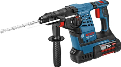 Bosch Professional 36V Akku Bohrhammer GBH 36V LI Plus (36V, inkl. 2x4.0Ah Akku, Schnellladegerät, Zusatzhandgriff, Tiefenanschlag, in L-BOXX 238)