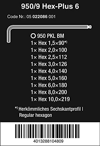 Wera 950 PKL/9 BM N Winkelschlüsselsatz, metrisch, BlackLaser, 9-teilig, 05022086001