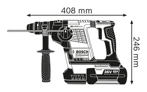 Bosch Professional 36V Akku Bohrhammer GBH 36V LI Plus (36V, inkl. 2x4.0Ah Akku, Schnellladegerät, Zusatzhandgriff, Tiefenanschlag, in L-BOXX 238)