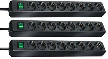 Brennenstuhl 1159300018 Eco-Line Steckdosenleiste mit Schalter 8-Fach 3m (3er Set), Schwarz, 3 Stück