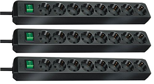Brennenstuhl 1159300018 Eco-Line Steckdosenleiste mit Schalter 8-Fach 3m (3er Set), Schwarz, 3 Stück