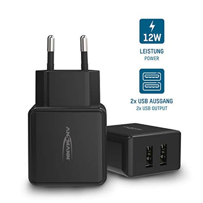 ANSMANN 2-Port Dual USB Ladegerät 2.4A - USB Charger mit Smart-IC Ladesteuerung, Netzteil besonders geeignet für iPhone, Samsung Galaxy, Huawei, Xiaomi, Tablet, GoPro, e-Book Reader, etc.