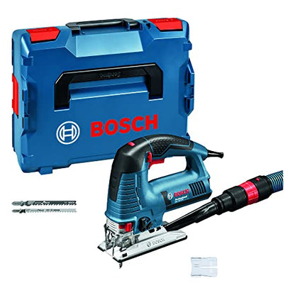 Bosch Professional GST 160 BCE, 800 W Nennaufnahmeleistung, 160 mm Schnitttiefe in Holz, L-BOXX, Absaug-Set, 1 Spanreißschutz, 3 Sägeblätter, Bügelversion