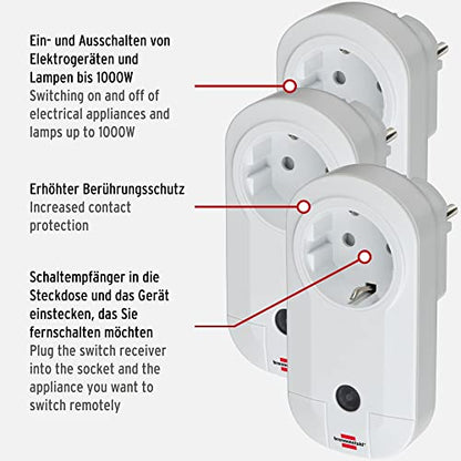 Brennenstuhl Funkschalt-Set RC CE1 3001, 3er Funksteckdosen Set (mit Handsender und erhöhtem Berührungsschutz) weiß