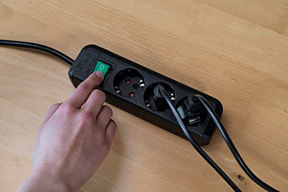 Brennenstuhl Eco-Line, Steckdosenleiste 3-fach (Mehrfachsteckdose mit erhöhtem Berührungsschutz, Schalter und 5m Kabel) schwarz