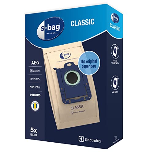 Electrolux/AEG E200S s-Bag Staubsaugerbeutel Classic (5 Staubbeutel für dauerhaft hohe Saugleistung, optimale Filtration, Hygieneverschluss, hochwertige Papierbeutel, braun)